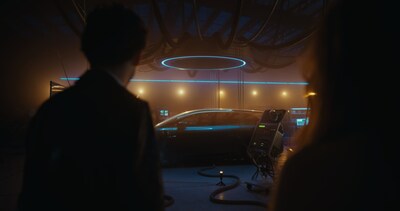 The Groom and his bride, portrayed by TimothIe Chalamet and Larsen Thompson, respectively, stumble upon a Lucid Gravity at a remote government facility in Lucid’s latest creative campaign, ‒Driven.–